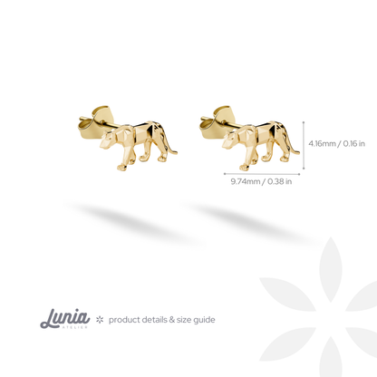 Faceted panther silhouette spans 9.74 mm from head to tail and stands 4.16 mm high
