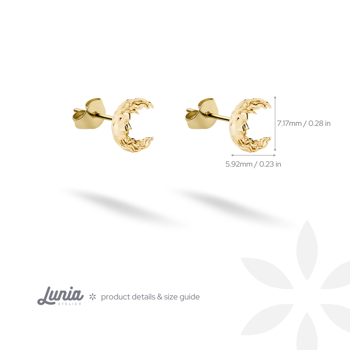 Crescent proportions are marked at 5.92 mm wide by 7.17 mm high on the Lunia size card