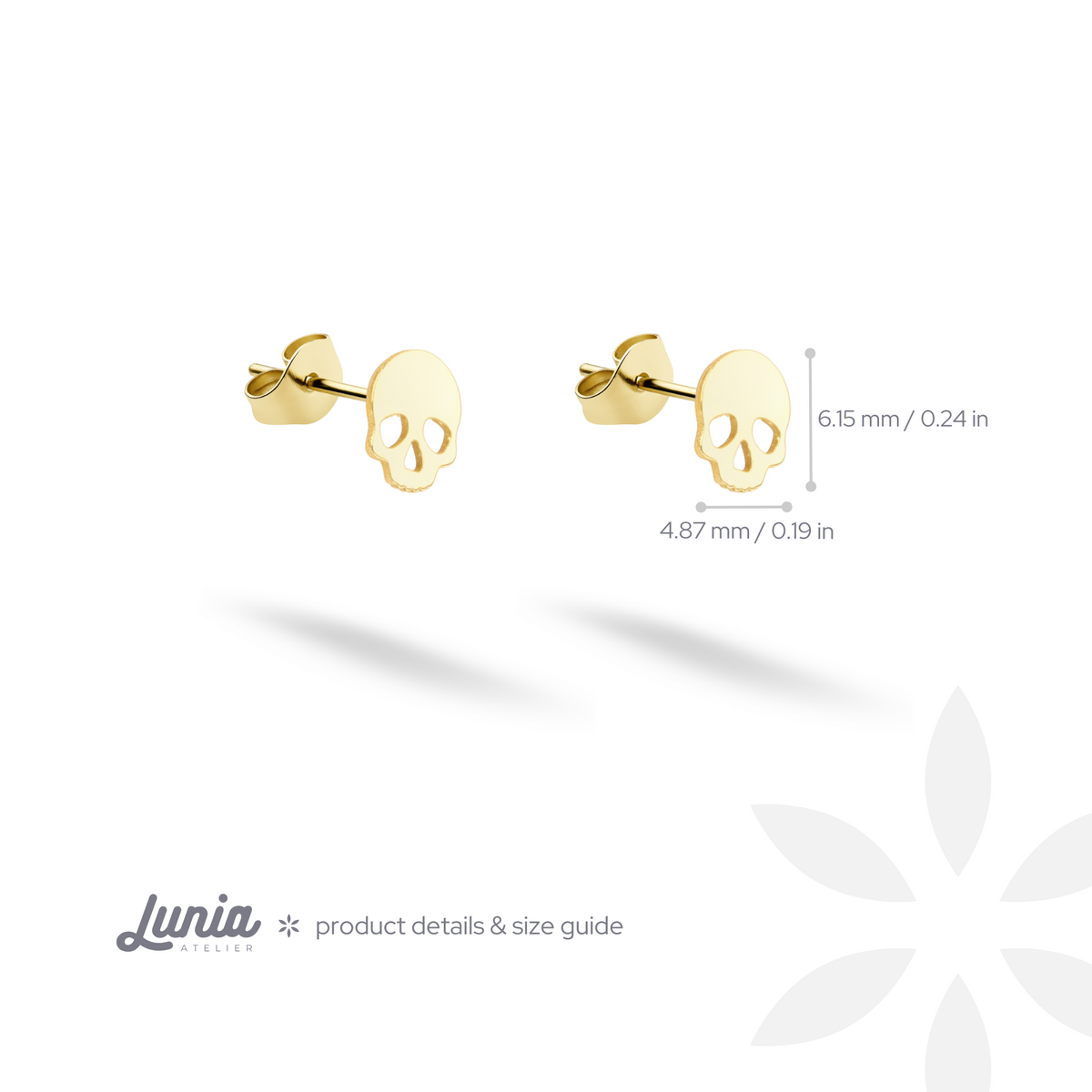 Skull earring dimension guide marking the design&