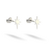 Cool-toned 14K white gold compass star studs arranged beside their backings
