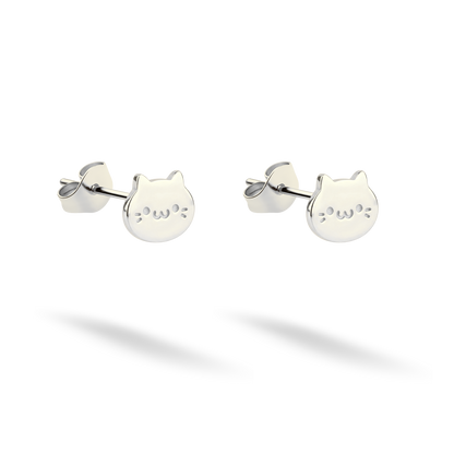 Pointed-ear kitten studs shown as a pair in cool-toned 14K white gold