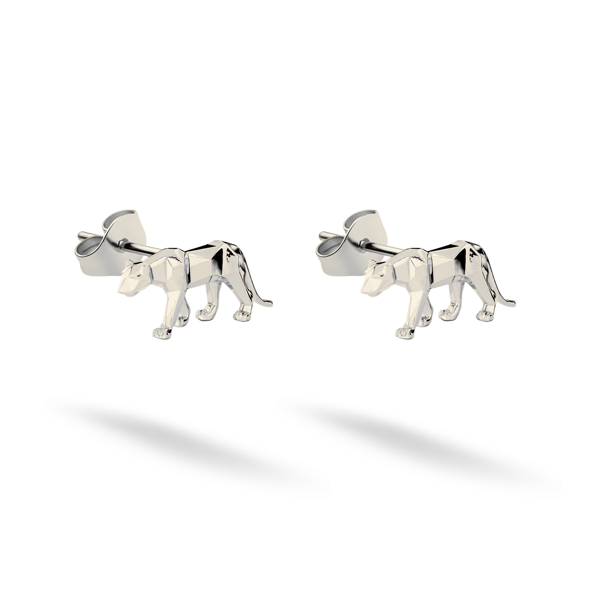 Silver-bright 14K white gold accentuates the sharp planes along the panther body