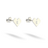 Custom block-style heart earrings photographed in 14K white gold