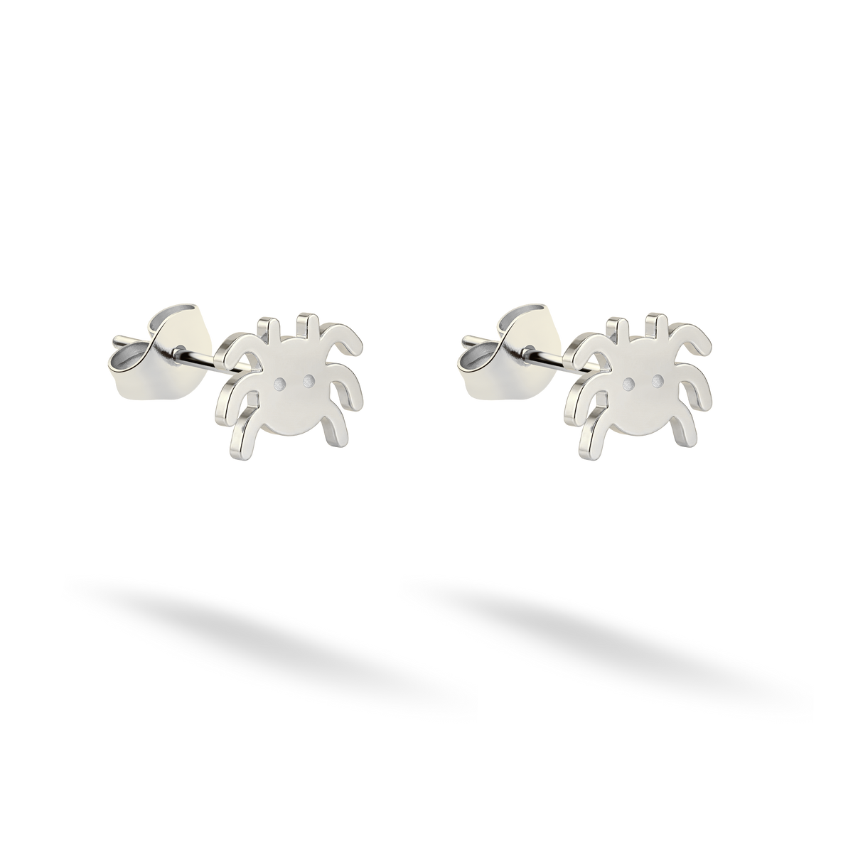 Eight-legged earrings presented in clean 14K white gold against black