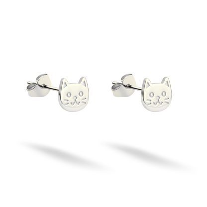 Openwork cat face earrings arranged in crisp 14K white gold