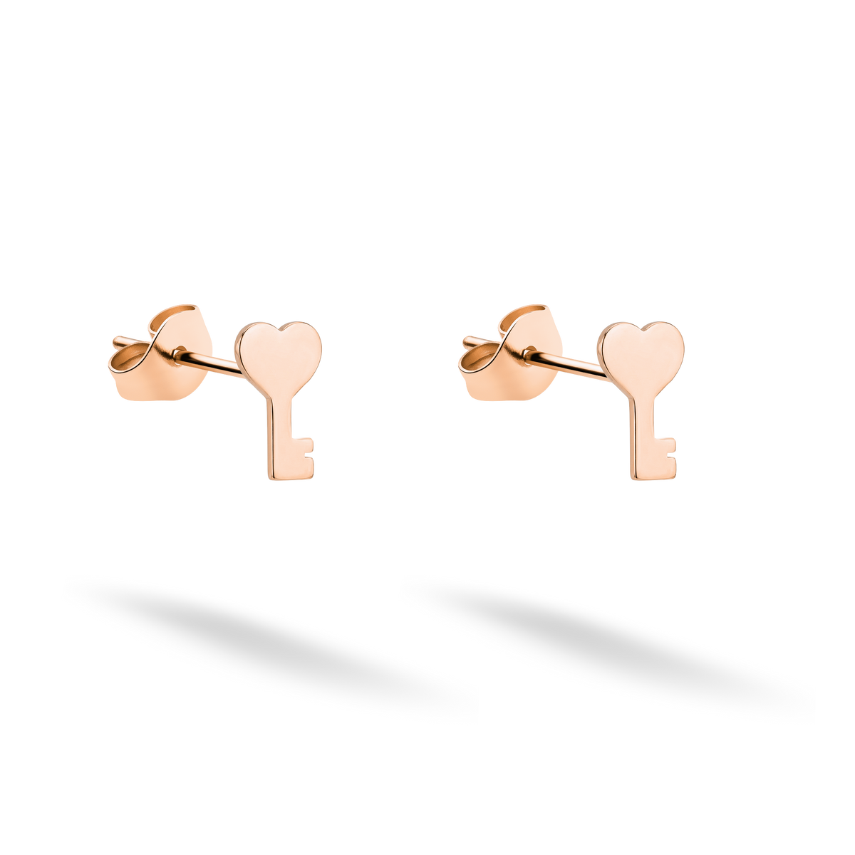 Slender love key earrings crafted in blush-toned 14K rose gold