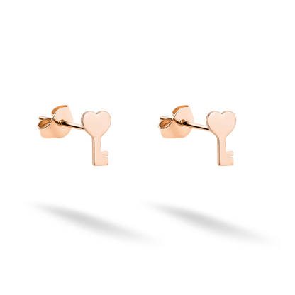 Slender love key earrings crafted in blush-toned 14K rose gold