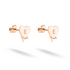 Custom letter melted heart earrings presented as a 14K rose gold pair