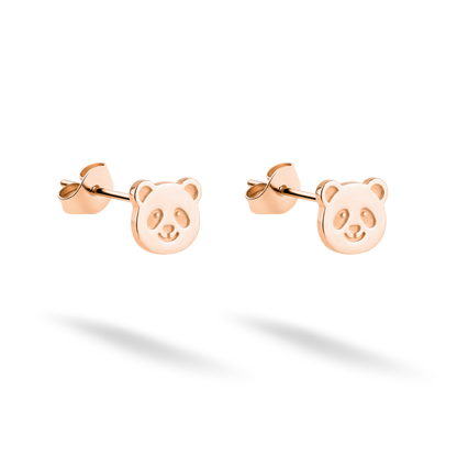 Matching panda earrings crafted in warm 14K rose gold with butterfly backs
