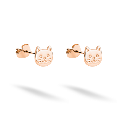 Soft pink 14K rose gold highlights the ears and eyes of the sweet cat studs