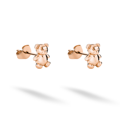 Blush rose gold adds a gentle finish to the nostalgic teddy bear pair