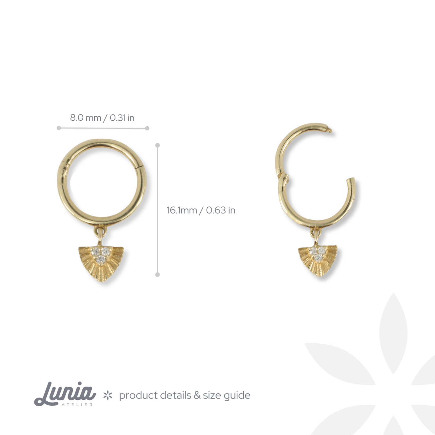 Triangle Dangle Hoop Ear Piercing 14K Gold CZ Stone