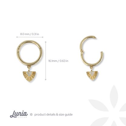 Triangle Dangle Hoop Ear Piercing 14K Gold CZ Stone