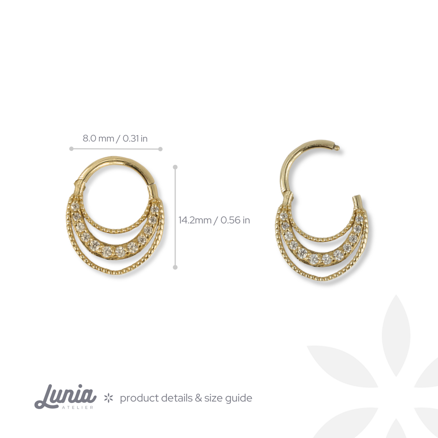 Stalactite Hoop Ear Piercing 14K Gold with CZ Stone