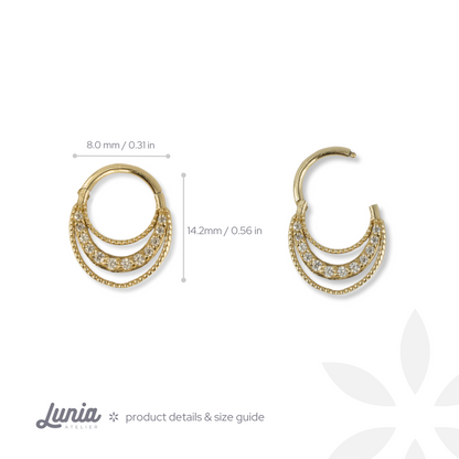 Stalactite Hoop Ear Piercing 14K Gold with CZ Stone