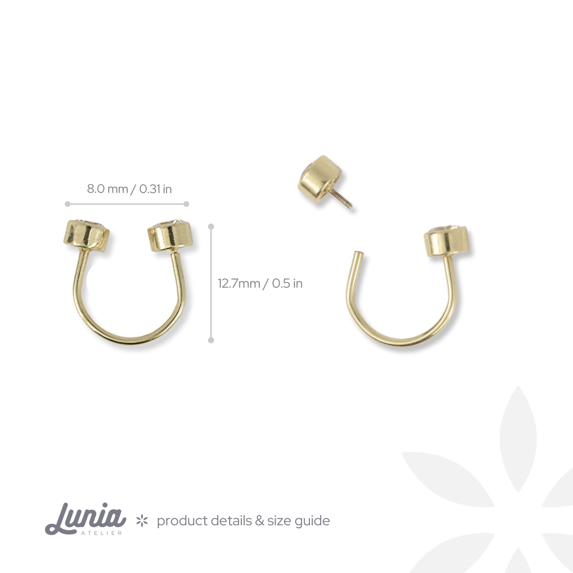 Two Half Hoop Ear Piercing 14K Gold with CZ Stone