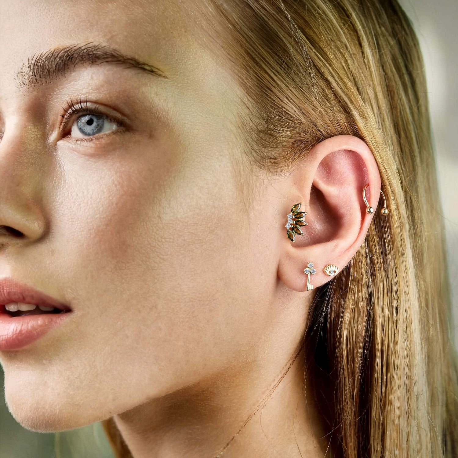 Luxury ear piercing styles made from 14K solid gold