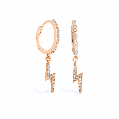 Lightning Dangle Diamond Hoops Earrings 14K Gold