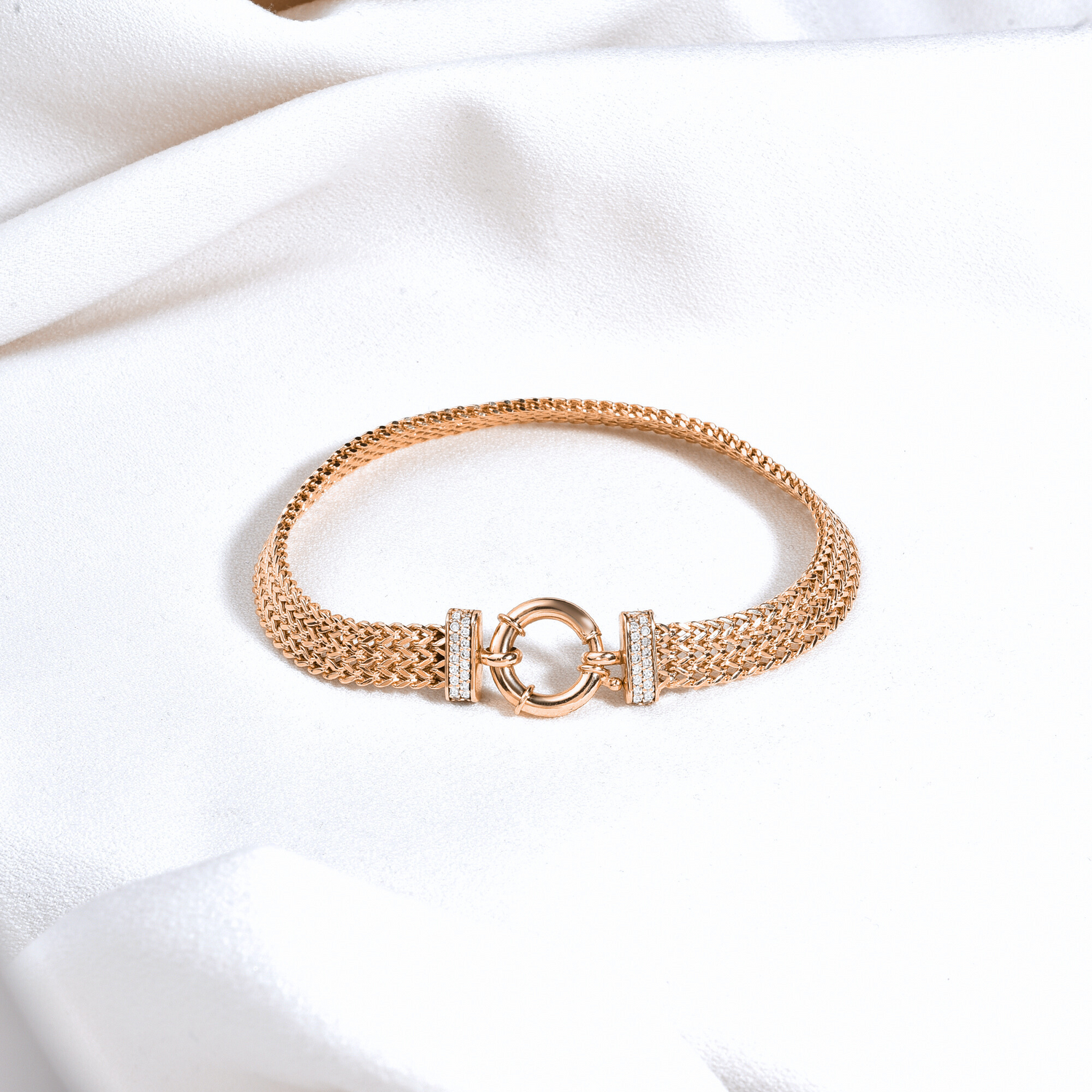 Wicker Braid Triple Chain Bracelet 14K Gold