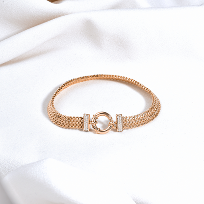 Wicker Braid Triple Chain Bracelet 14K Gold