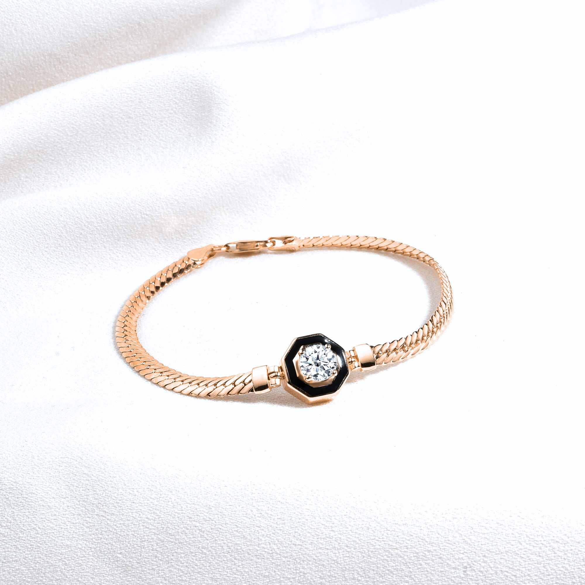 Stone Herringbone Chain 14K Gold