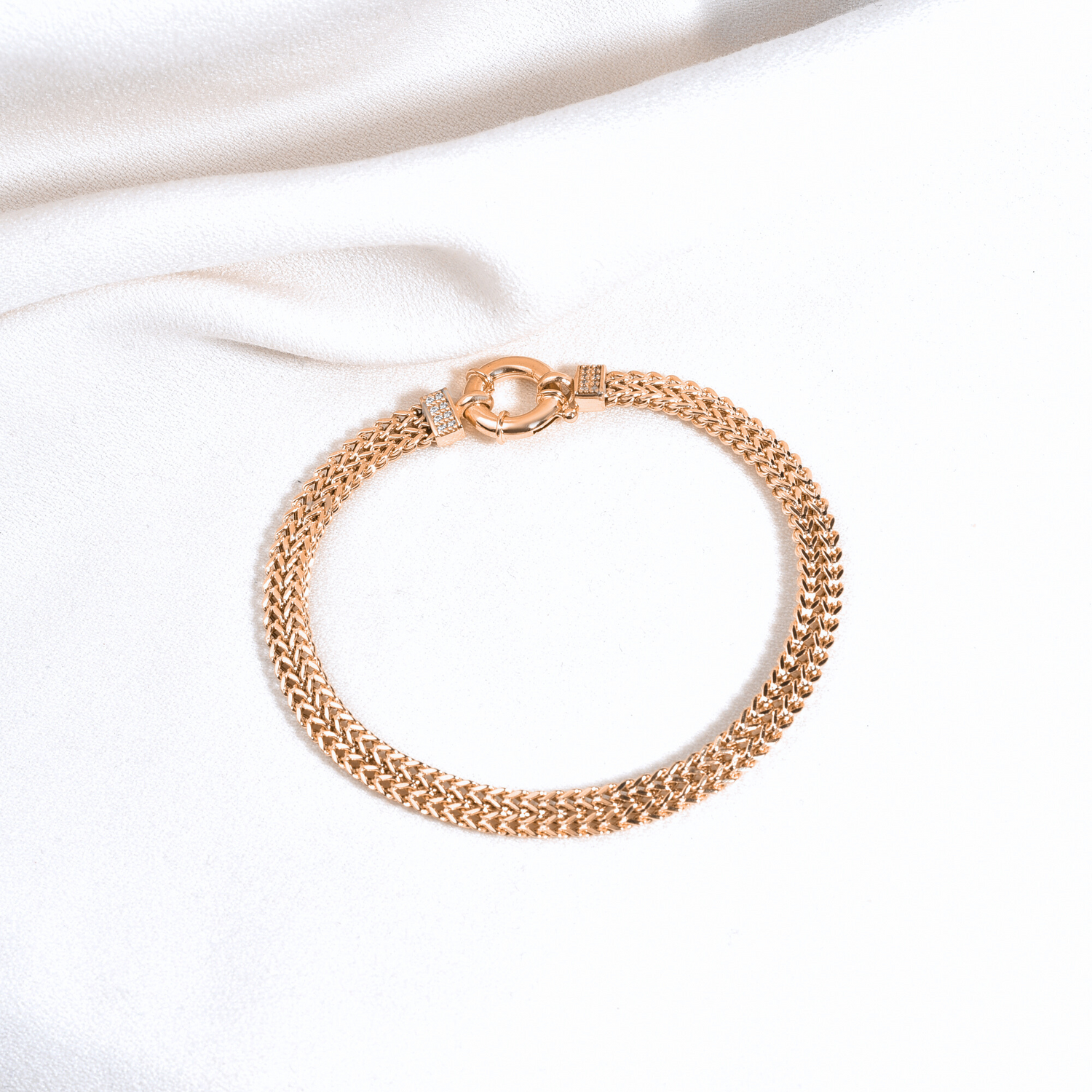 Wicker Braid Double Chain Bracelet 14KGold