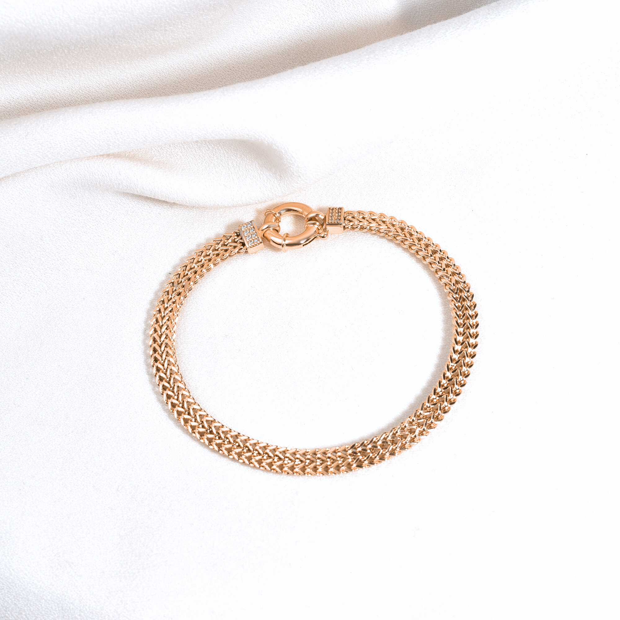 Wicker Braid Double Chain Bracelet 14KGold