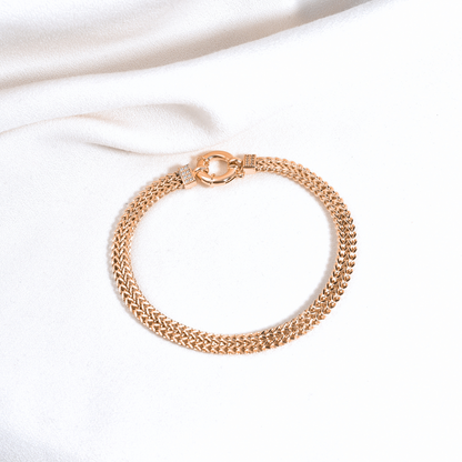 Wicker Braid Double Chain Bracelet 14KGold