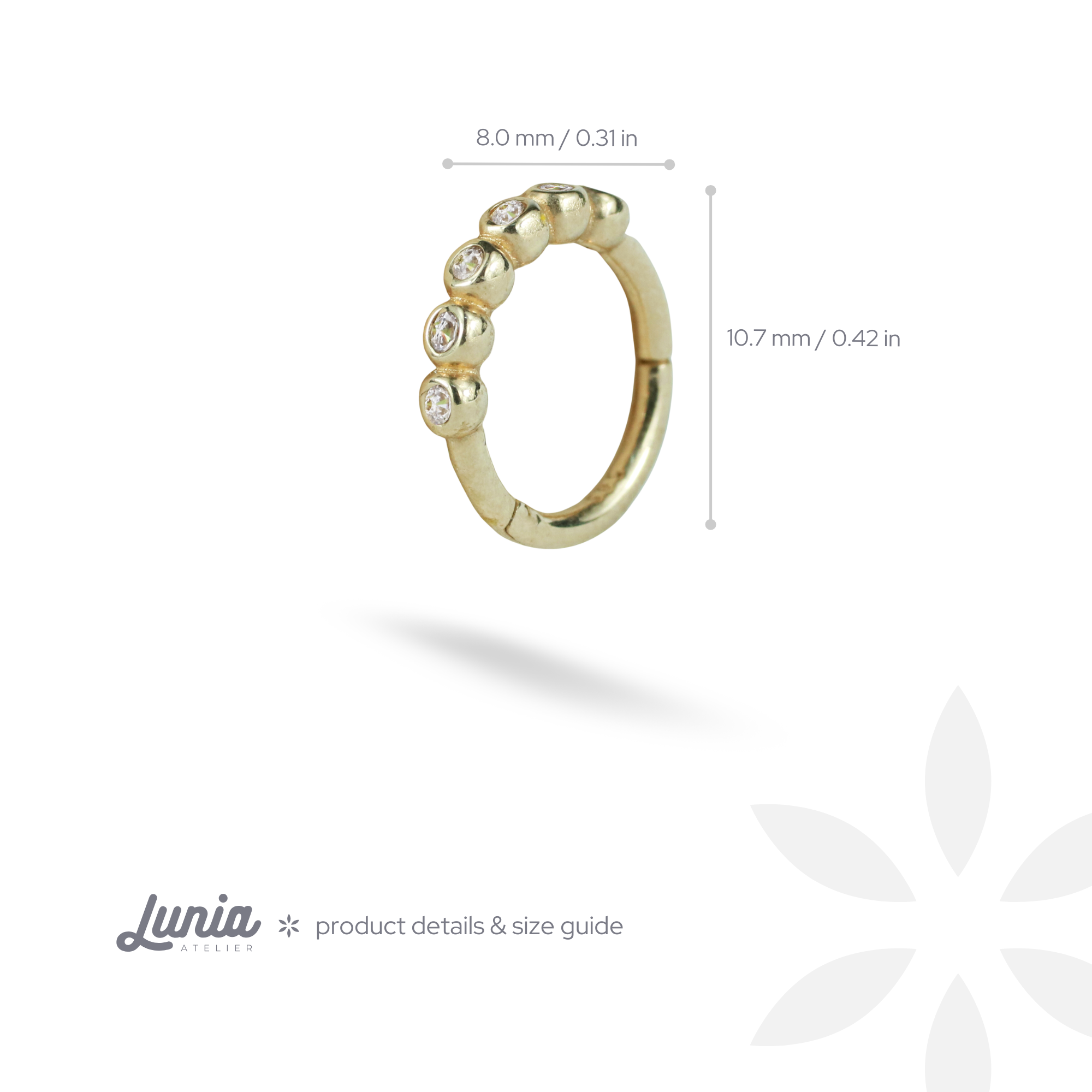 Beaded Hoop Ear Piercing 14K Gold with CZ Stone