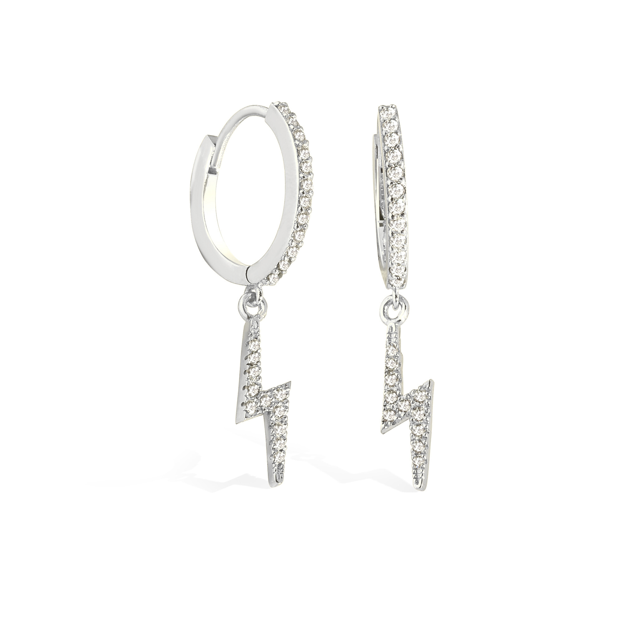 Lightning Dangle Diamond Hoops Earrings 14K Gold