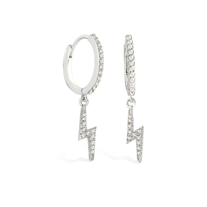 Lightning Dangle Diamond Hoops Earrings 14K Gold