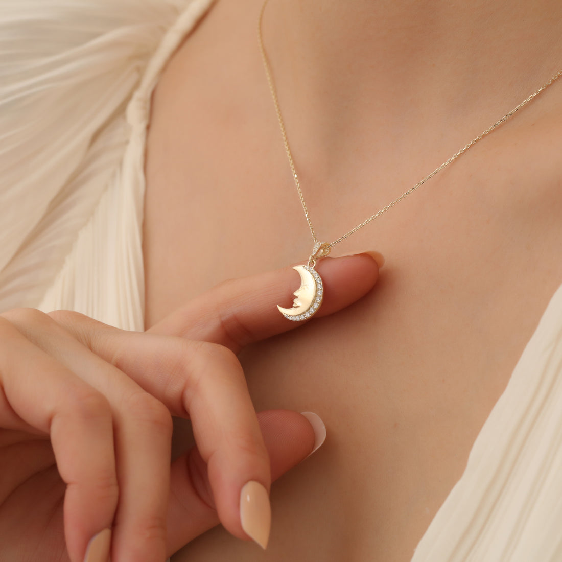 Crescent Moon Diamond Pendant 14K Gold