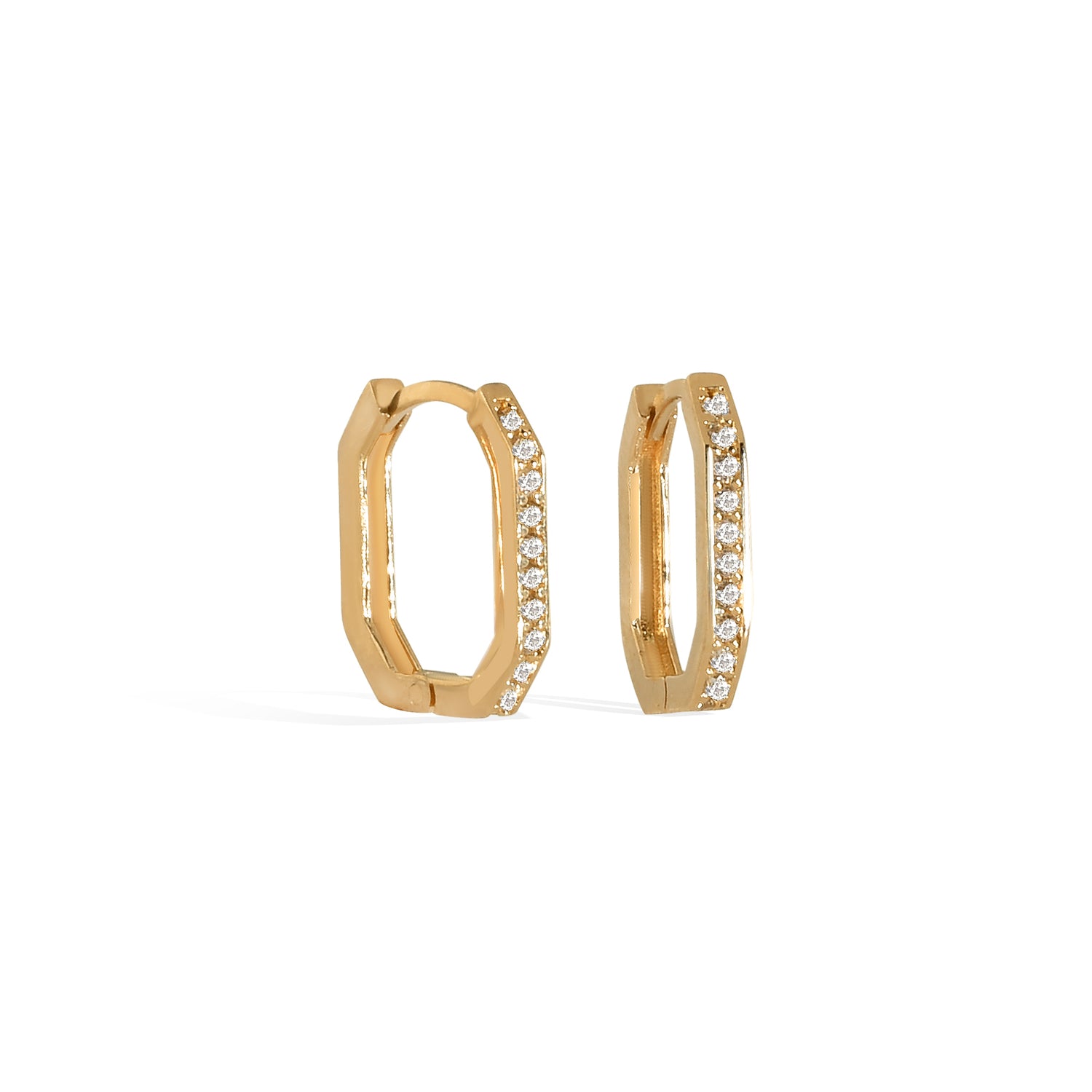 Infinity Angled Diamond Hoops Earrings 14K Gold