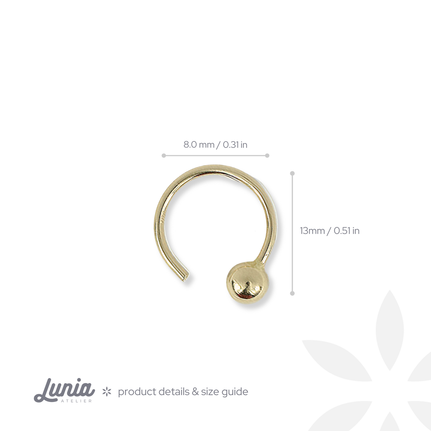Single Ball Hoop Ear Piercing 14K Gold