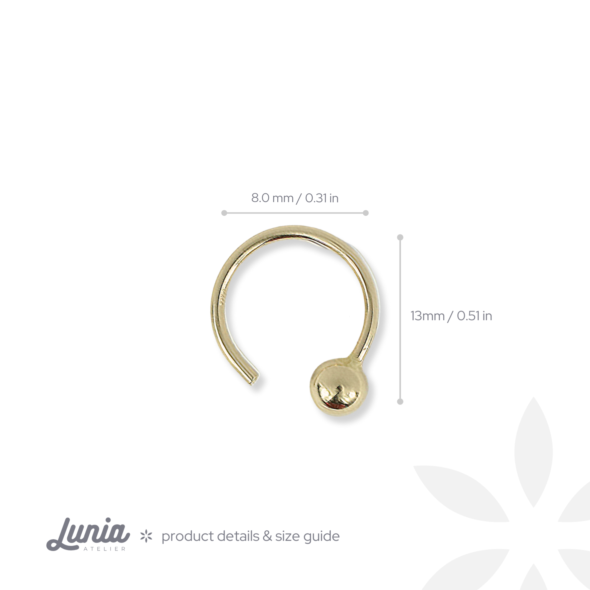 Single Ball Hoop Ear Piercing 14K Gold