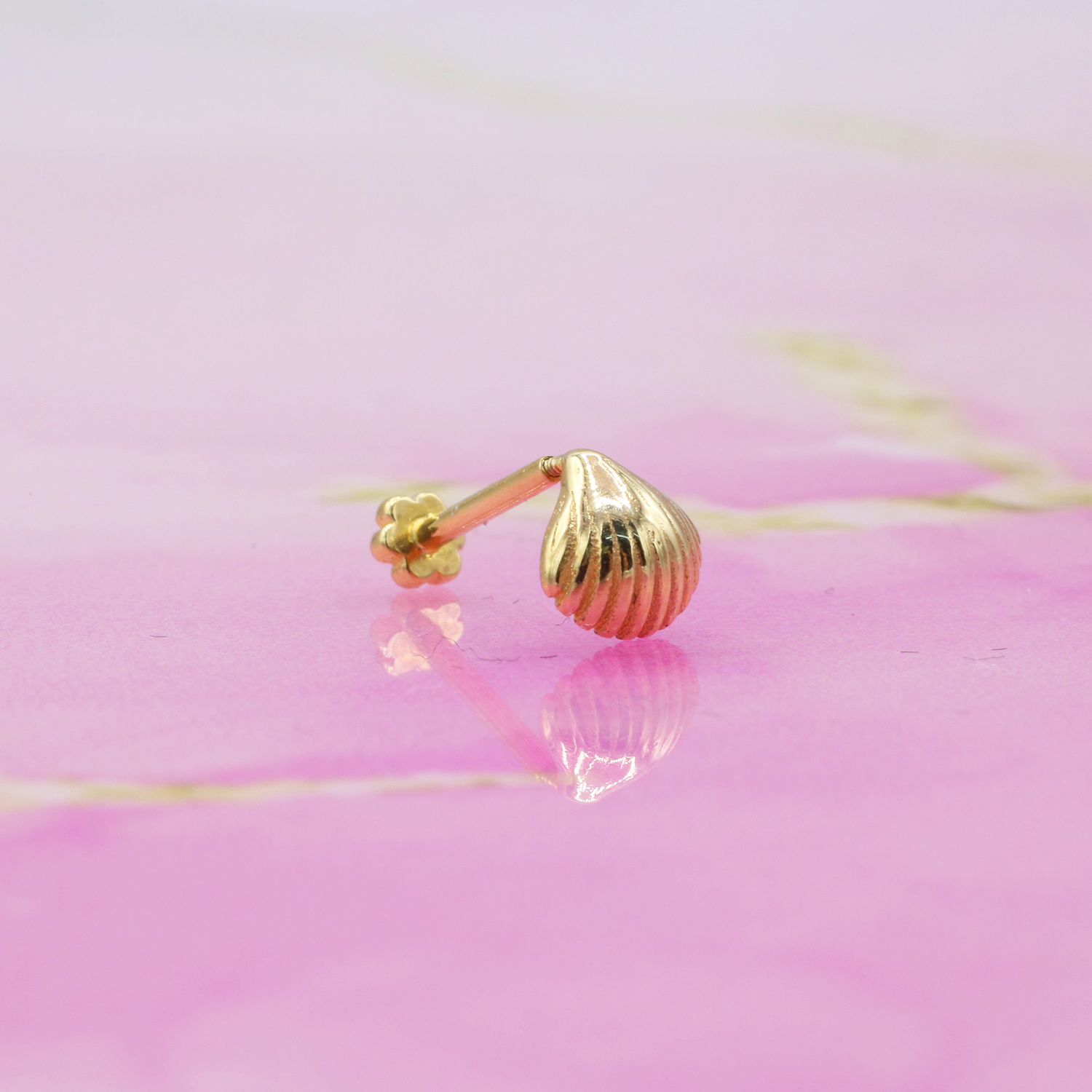 Sea Shell Flatback Ear Piercing 14K Gold