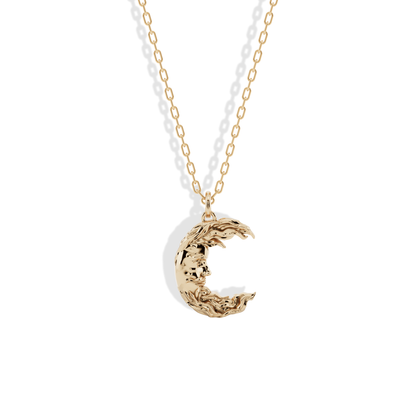 Moon Man Pendant Necklace 14K Gold / Silver crescent pendant moon face necklace celestial jewelry