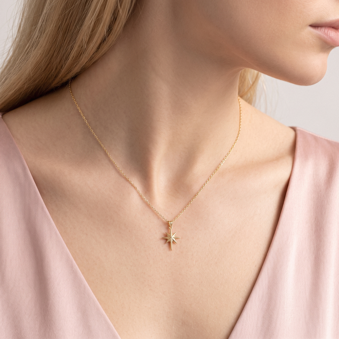 Hand made North Star Necklace in 14K gold — a delicate, meaningful piece symbolizing guidance and inner strength. Perfect for everyday wear.