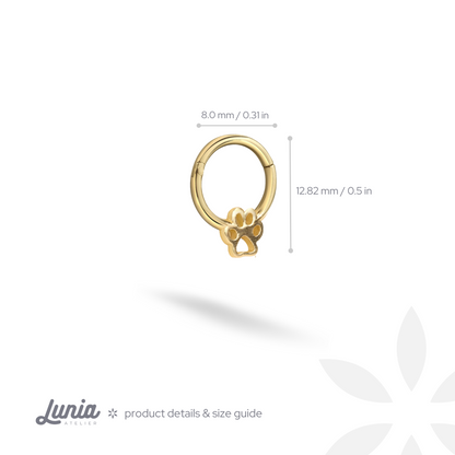 Paw Print Ring Hoop Ear Piercing 14K Gold