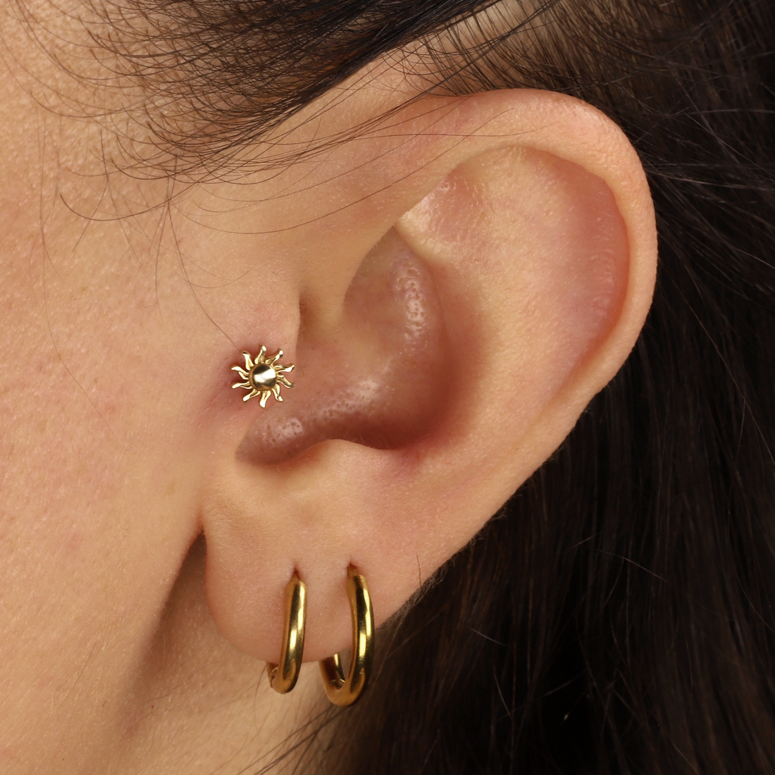 Shining Sun Flatback Ear Piercing 14K Gold