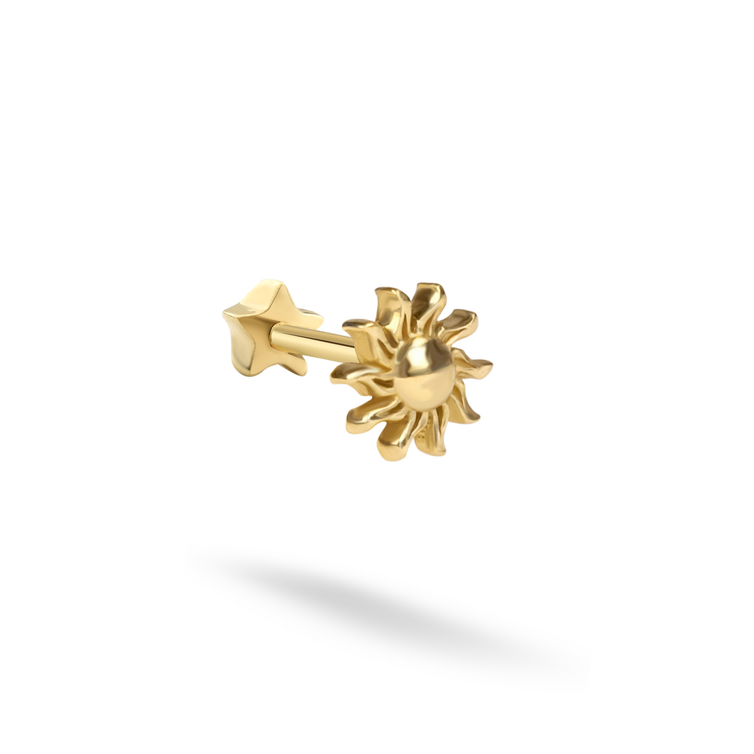 Hand made Radiant Sun Flatback Ear Piercing in 14K Gold