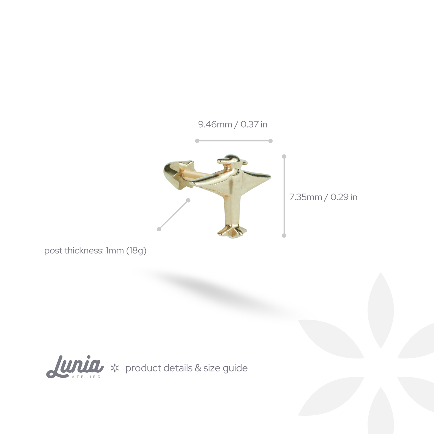 Aeroplane Flatback Ear Piercing 14K Gold