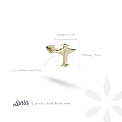 Aeroplane Flatback Ear Piercing 14K Gold