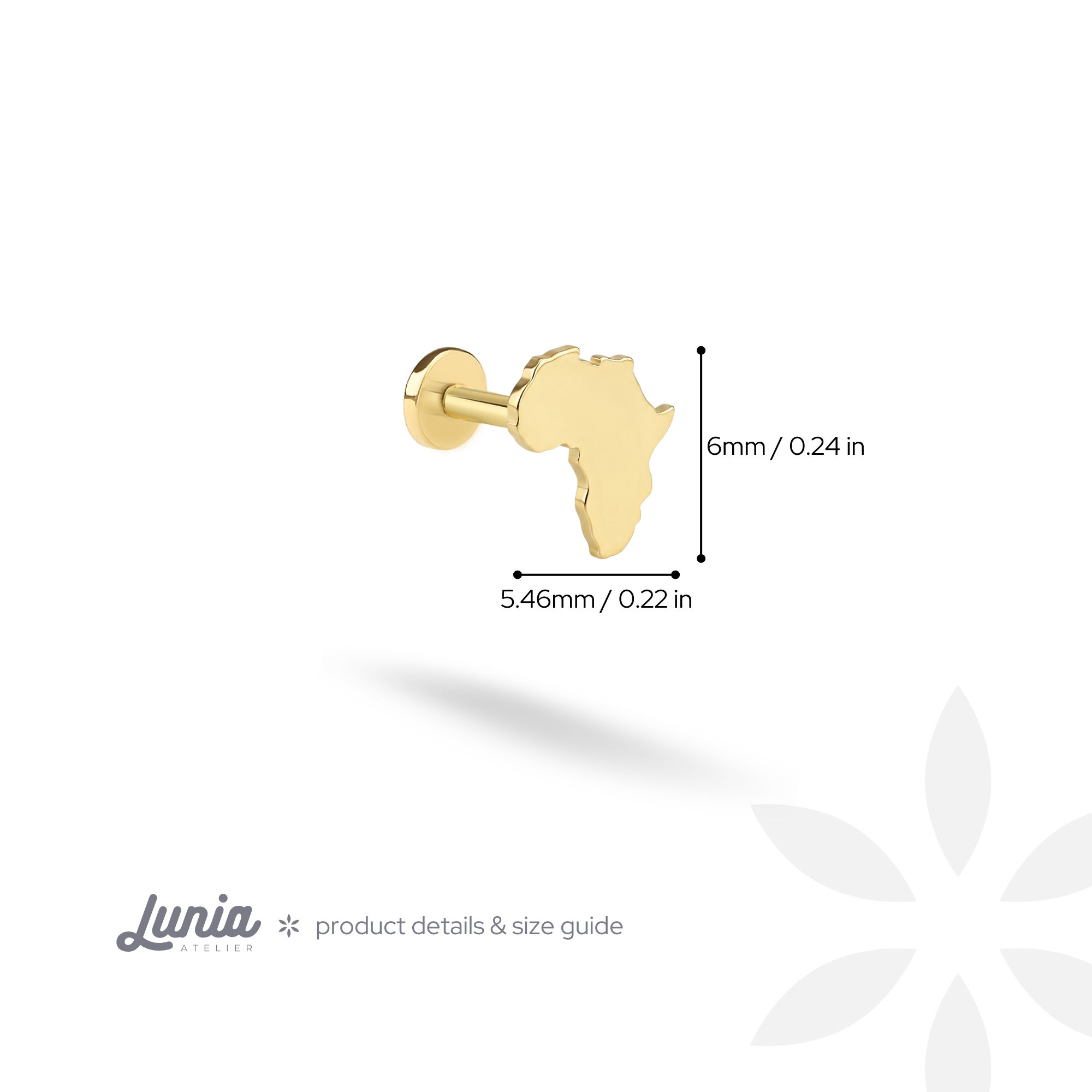 Africa Continent Flatback Ear Piercing 14K Gold / Silver