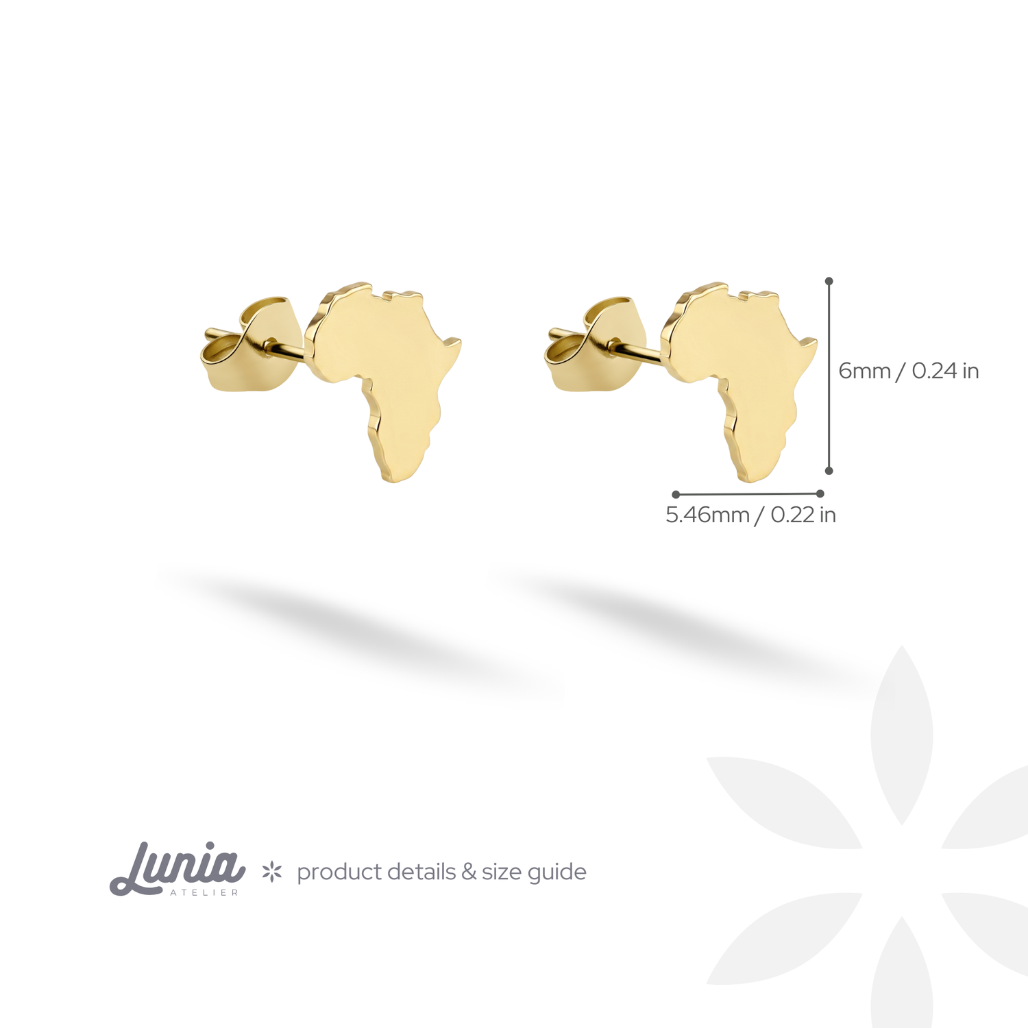 Africa Continent Stud Earrings 14K Gold / Silver