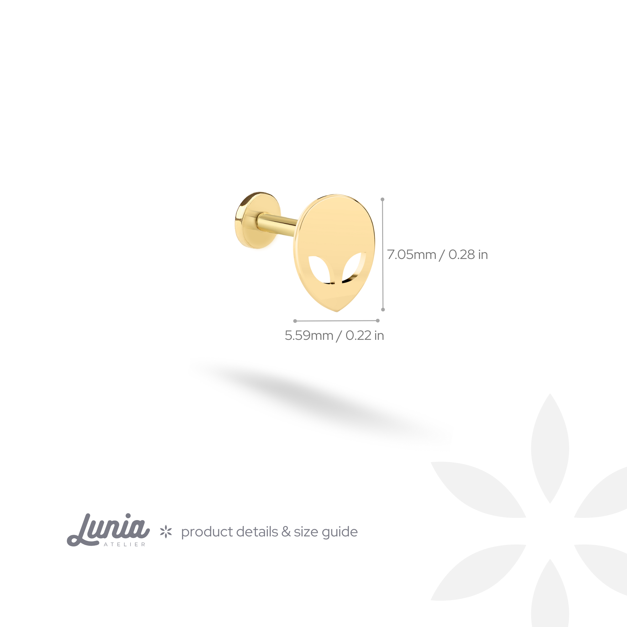 Alien Face Flatback Ear Piercing 14K Gold / Silver