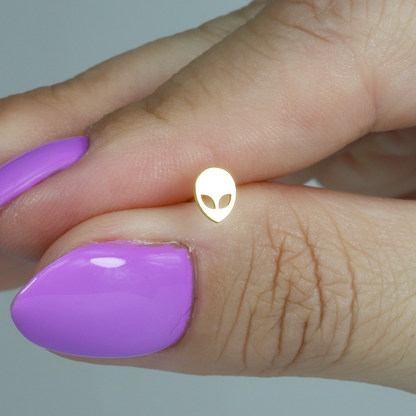 Alien Face Flatback Ear Piercing 14K Gold