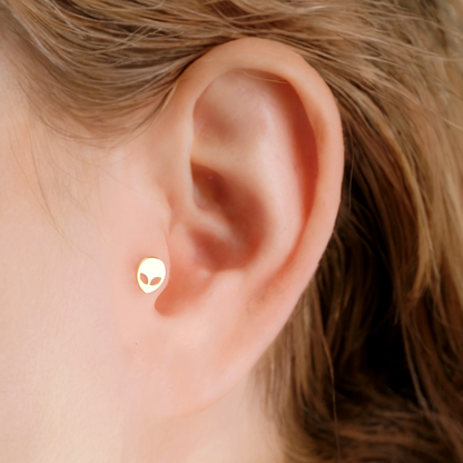 Alien Design Flat Back Ear Piercing in 14K Gold