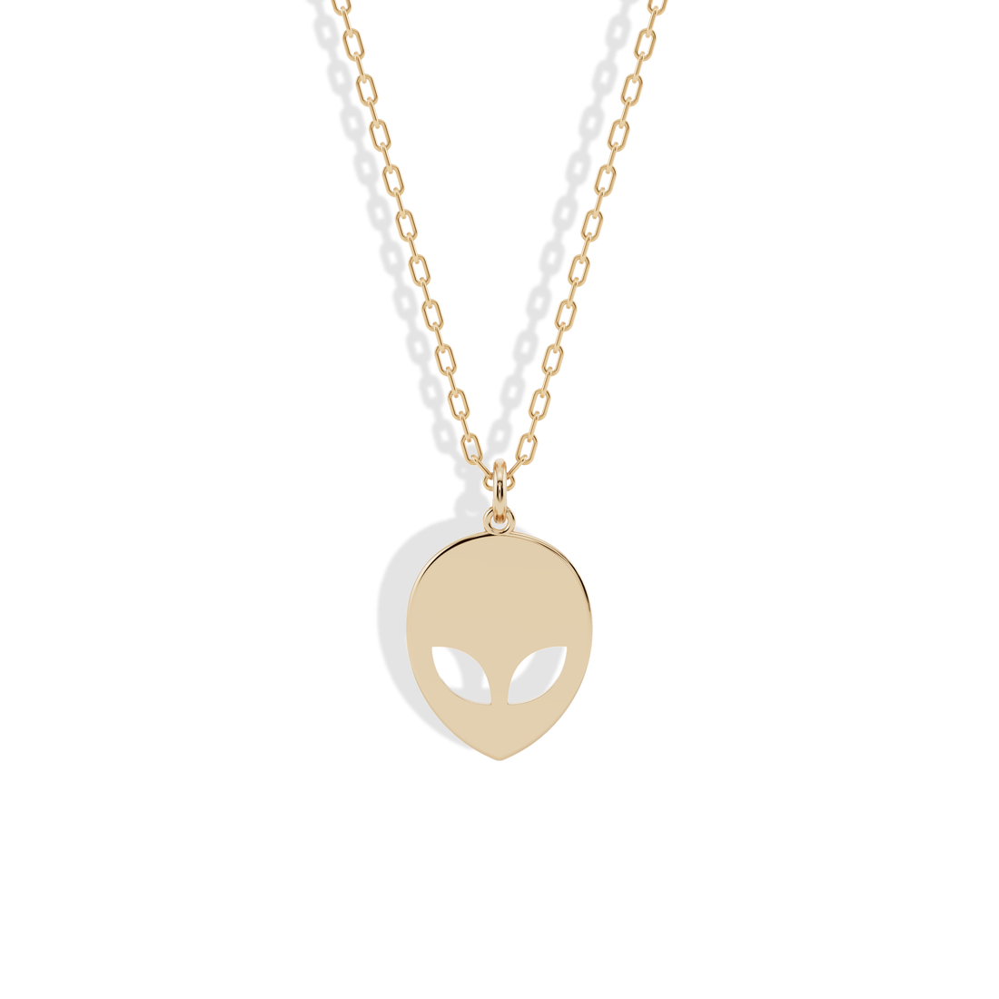 Alien Face Pendant Necklace 14K Gold Silver mens space necklace with detailed UFO inspired design