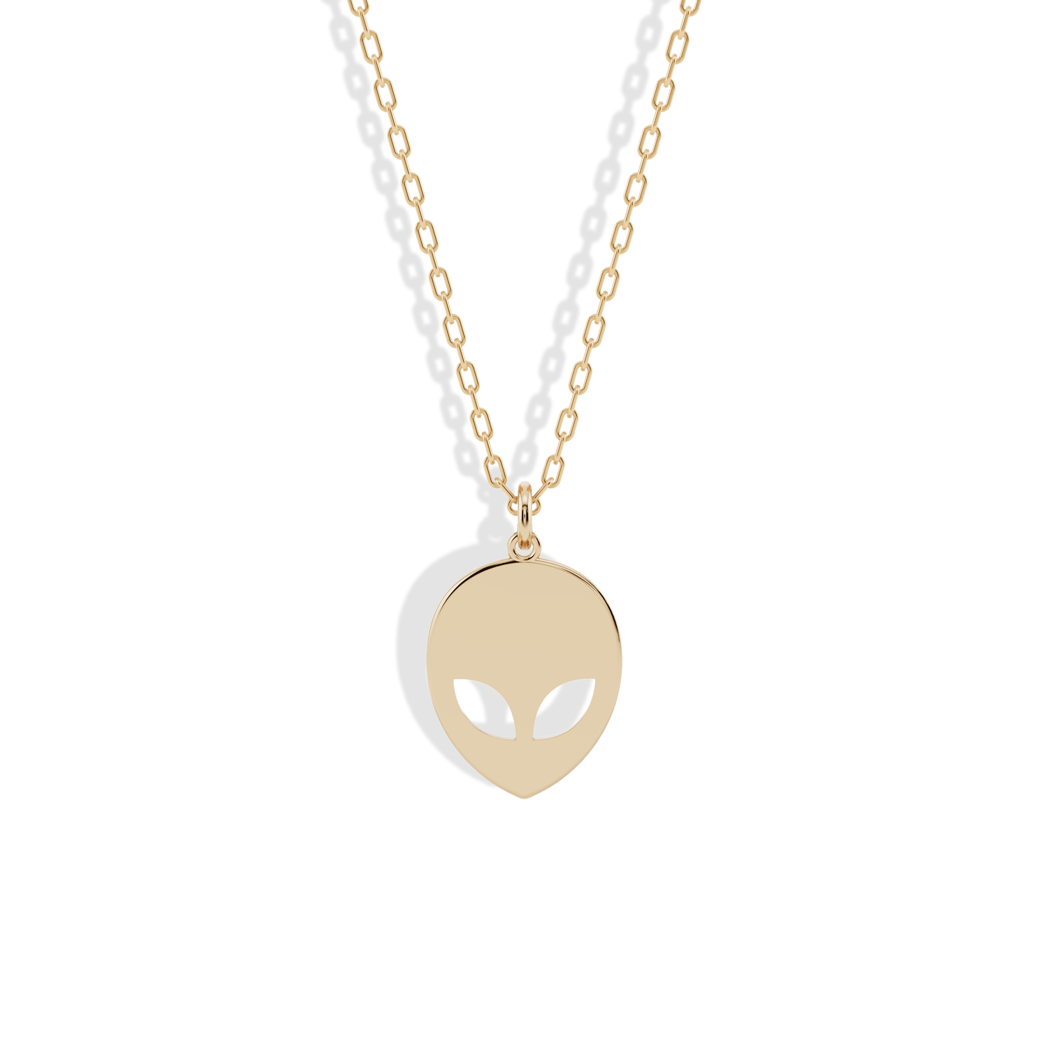 Alien Face Pendant Necklace 14K Gold Silver mens space necklace with detailed UFO inspired design